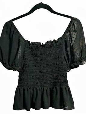 Moa Moa Black Puff Sleeve Blouse Size XL Like New